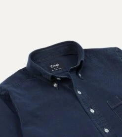 Dark Blue Cotton Chambray Button-Down Shirt 10 Dark Blue Cotton Chambray Button-Down Shirt -Drakes Shop DR2A4A22694 01200 3