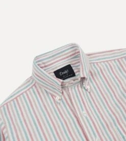 Red, Beige And Blue Triple Stripe Cotton Oxford Cloth Button-Down Shirt -Drakes Shop DR2A4A23599 01702 3