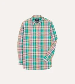 Green And Blue Madras Check Cotton Button-Down Shirt