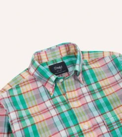 Green And Blue Madras Check Cotton Button-Down Shirt -Drakes Shop DR2A4A23701 01702 3