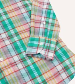 Green And Blue Madras Check Cotton Button-Down Shirt -Drakes Shop DR2A4A23701 01702 5