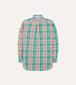 Green And Blue Madras Check Cotton Button-Down Shirt -Drakes Shop DR2A4A23701 01702 6