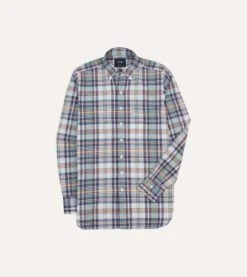 Navy And Yellow Madras Check Cotton Button-Down Shirt