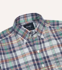 Navy And Yellow Madras Check Cotton Button-Down Shirt -Drakes Shop DR2A4A24029 01253 3