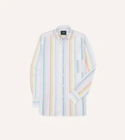 Yellow, Pink And Blue Stripe Cotton Oxford Cloth Button-Down Shirt