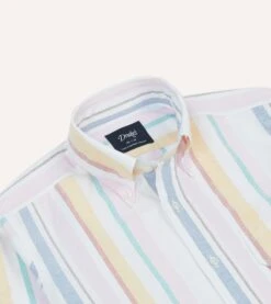 Yellow, Pink And Blue Stripe Cotton Oxford Cloth Button-Down Shirt 10 Yellow, Pink And Blue Stripe Cotton Oxford Cloth Button-Down Shirt -Drakes Shop DR2A4A24034 01992 3