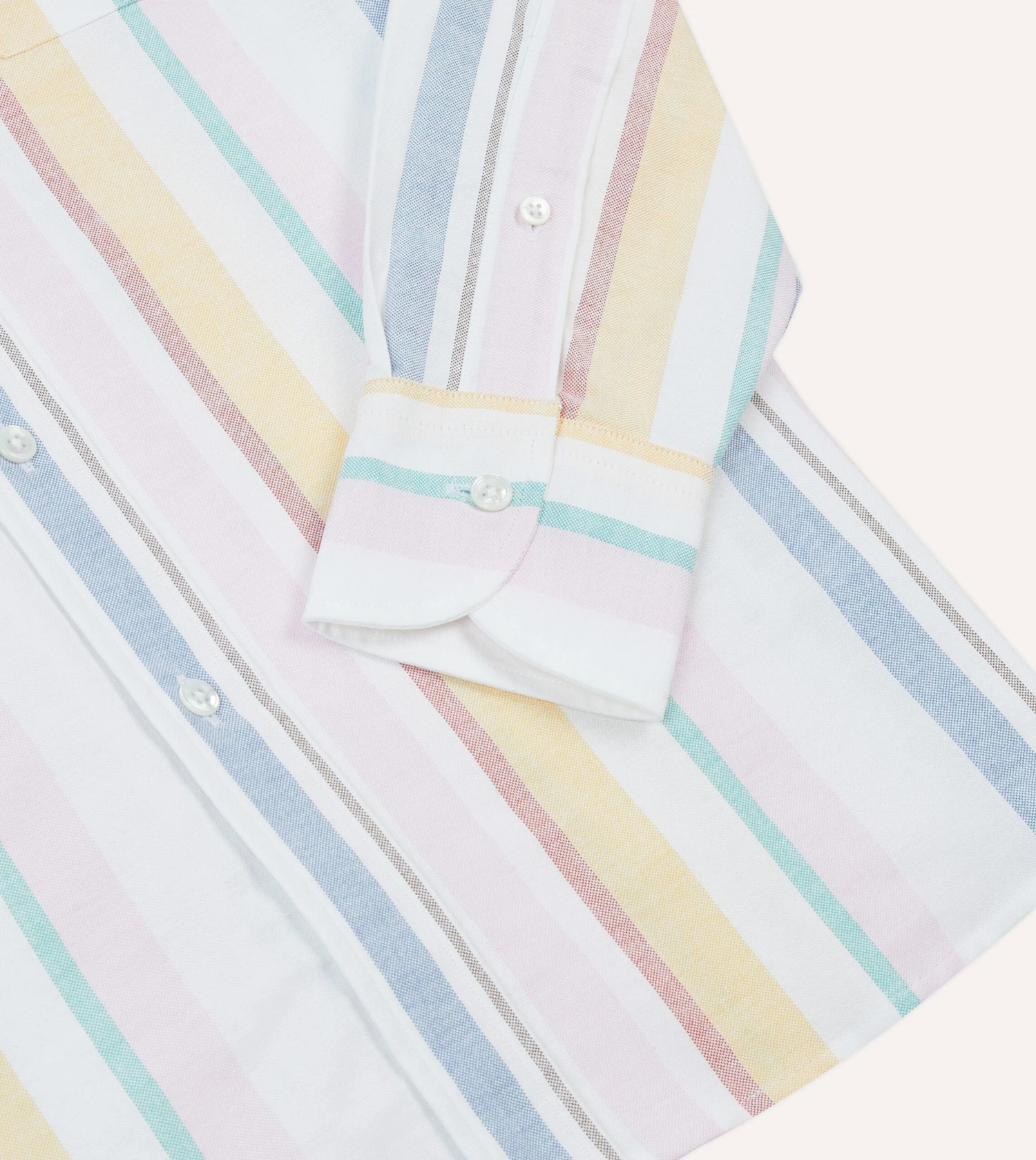 Yellow, Pink And Blue Stripe Cotton Oxford Cloth Button-Down Shirt 7 Yellow, Pink And Blue Stripe Cotton Oxford Cloth Button-Down Shirt - Image 5