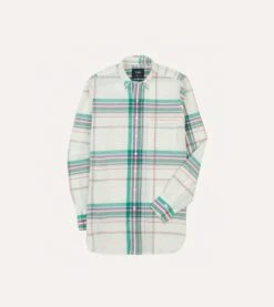 White, Purple And Green Madras Check Cotton Button-Down Shirt