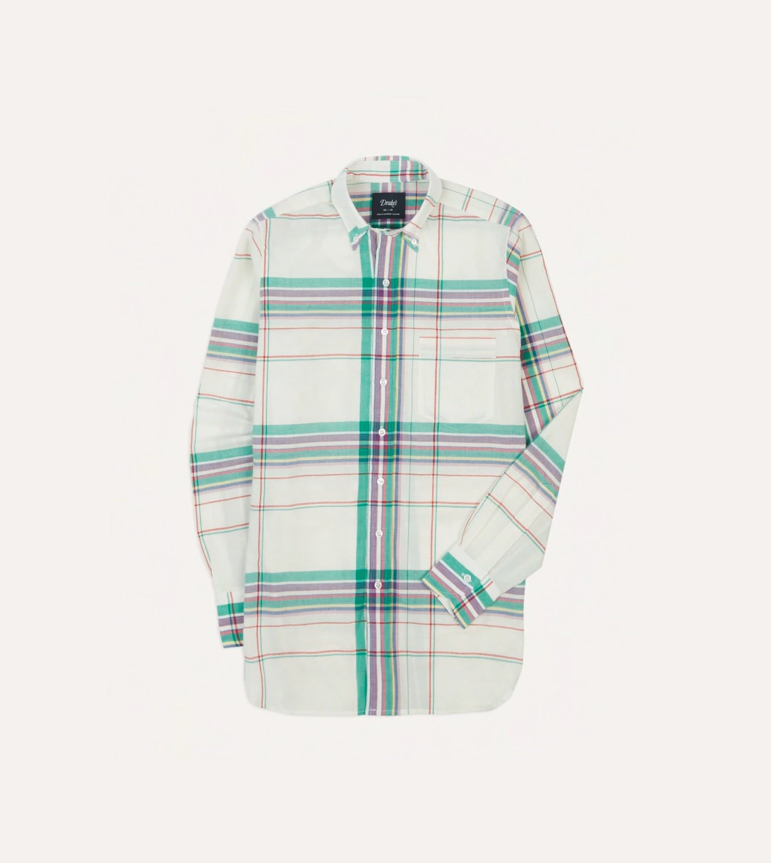 White, Purple And Green Madras Check Cotton Button-Down Shirt 3 White, Purple And Green Madras Check Cotton Button-Down Shirt