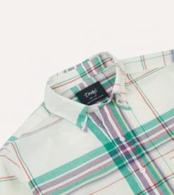 White, Purple And Green Madras Check Cotton Button-Down Shirt 10 White, Purple And Green Madras Check Cotton Button-Down Shirt -Drakes Shop DR2A4A24059 01003 3