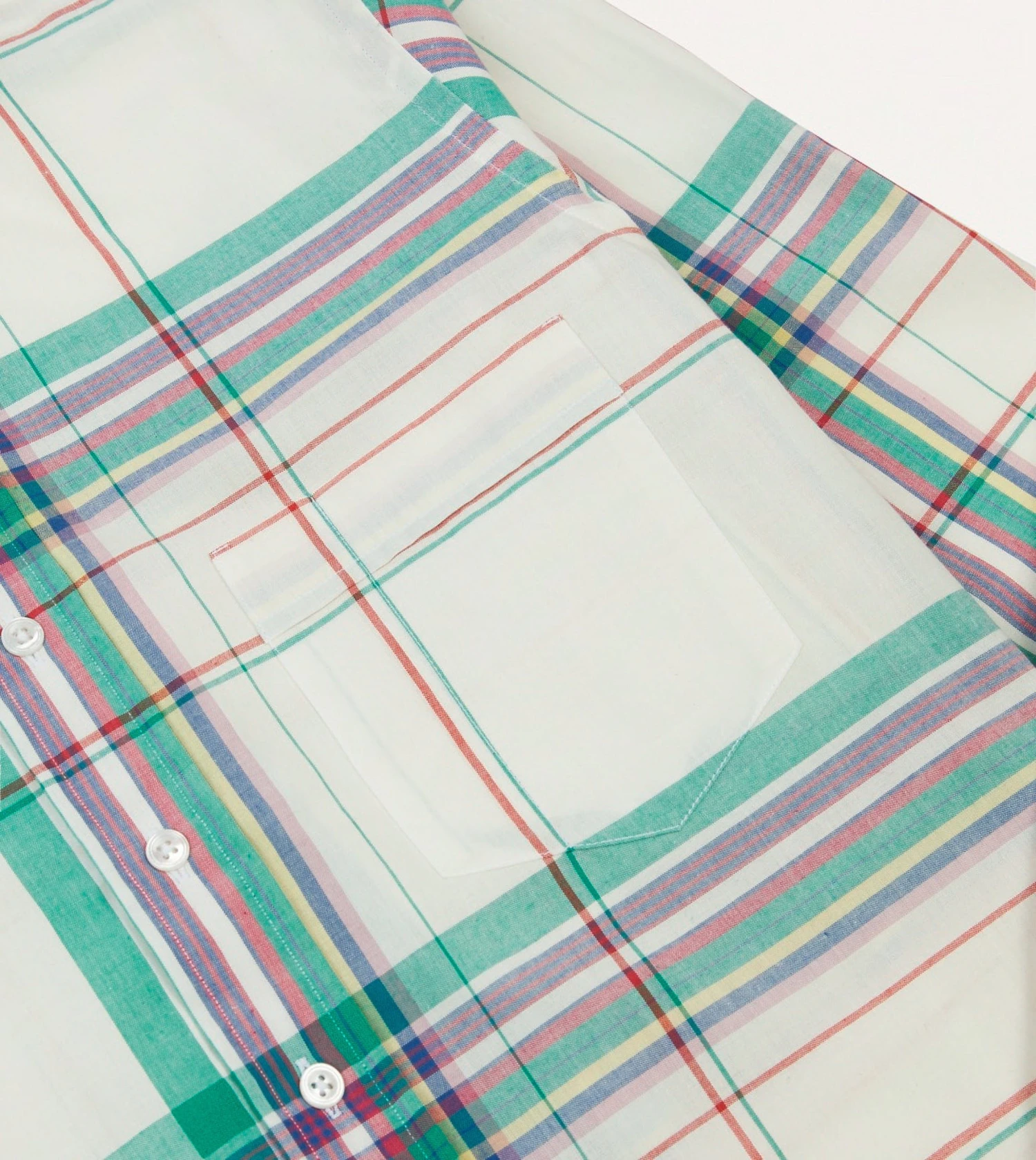 White, Purple And Green Madras Check Cotton Button-Down Shirt 6 White, Purple And Green Madras Check Cotton Button-Down Shirt - Image 4