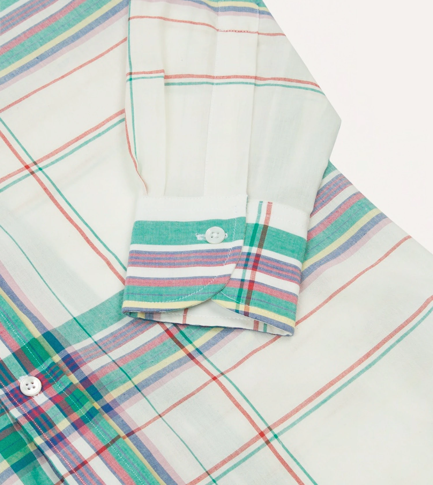 White, Purple And Green Madras Check Cotton Button-Down Shirt 7 White, Purple And Green Madras Check Cotton Button-Down Shirt - Image 5