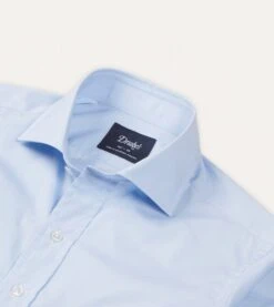 Sky Blue Cotton Spread Collar End-on-End Poplin Shirt 10 Sky Blue Cotton Spread Collar End-on-End Poplin Shirt -Drakes Shop DR2A4B21798 02200 3