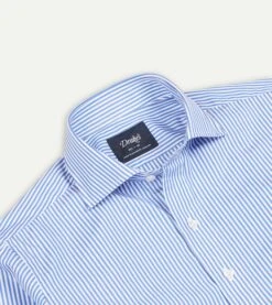 Dark Blue And White Bengal Stripe Spread Collar Cotton Poplin Shirt 9 Dark Blue And White Bengal Stripe Spread Collar Cotton Poplin Shirt -Drakes Shop DR2A4B21970 01202 3