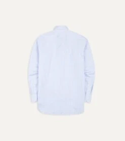 Sky Blue And White Bengal Stripe Spread Collar Cotton Poplin Shirt -Drakes Shop DR2A4B21970 02202 5