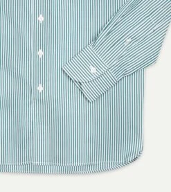 Green And White Bengal Stripe Spread Collar Cotton Poplin Shirt -Drakes Shop DR2A4B21970 04402 4