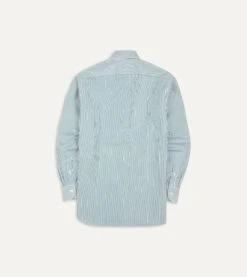 Green And White Bengal Stripe Spread Collar Cotton Poplin Shirt -Drakes Shop DR2A4B21970 04402 5