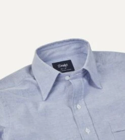 Blue Cotton Oxford Cloth Long Point Collar Shirt 10 Blue Cotton Oxford Cloth Long Point Collar Shirt -Drakes Shop DR2A4C22944 02250 3
