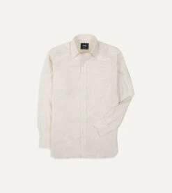 Cream Cotton Oxford Cloth Long Point Collar Shirt