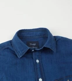 Blue Cotton Linen Two-Pocket Work Shirt -Drakes Shop DR2A4D21803 01200 3