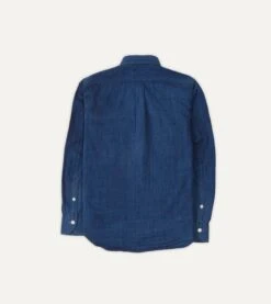 Blue Cotton Linen Two-Pocket Work Shirt -Drakes Shop DR2A4D21803 01200 5
