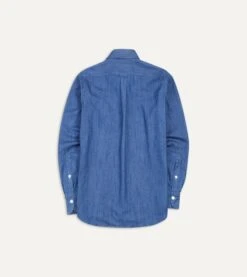 Mid-Blue Washed Denim Cotton Two-Pocket Work Shirt -Drakes Shop DR2A4D21804 01200 5