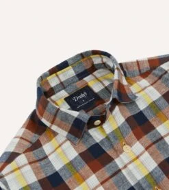 Navy, White And Rust Check Brushed Cotton Two-Pocket Work Shirt -Drakes Shop DR2A4D23594 01303 3