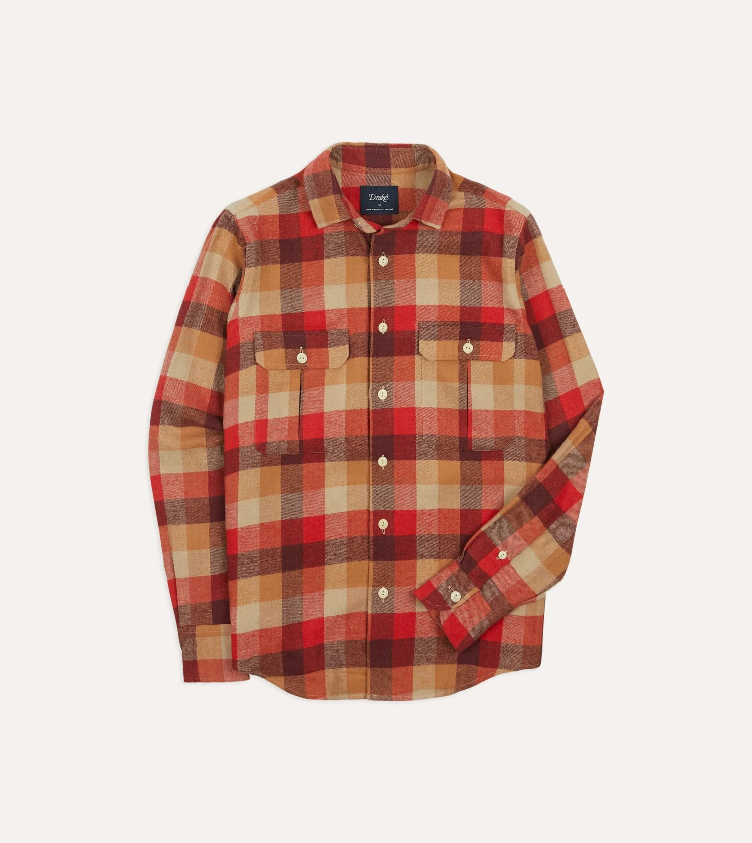 Red And Brown Check Brushed Cotton Two-Pocket Work Shirt 3 Red And Brown Check Brushed Cotton Two-Pocket Work Shirt