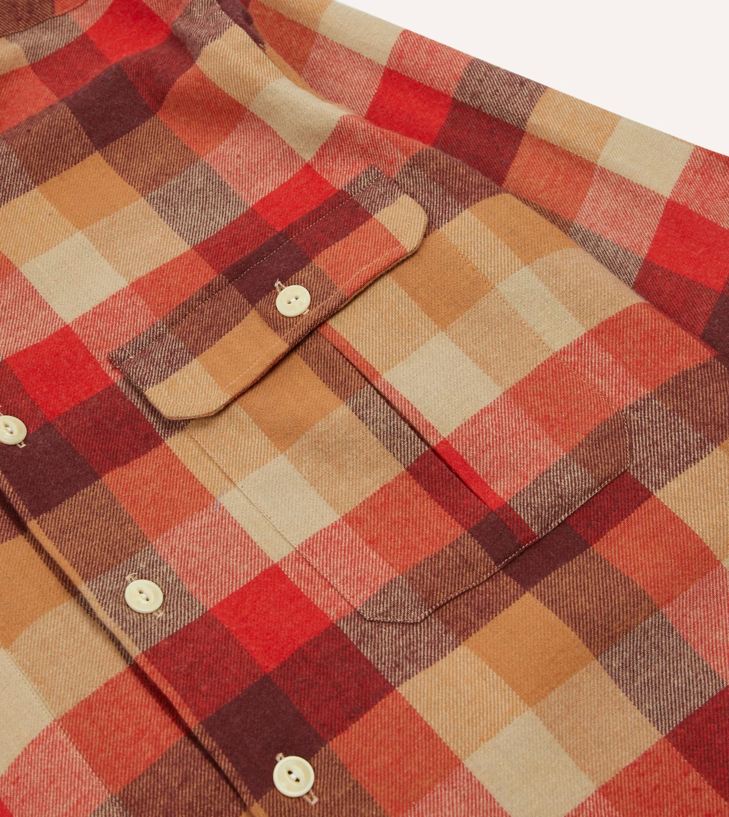 Red And Brown Check Brushed Cotton Two-Pocket Work Shirt 6 Red And Brown Check Brushed Cotton Two-Pocket Work Shirt - Image 4