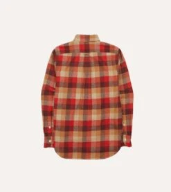 Red And Brown Check Brushed Cotton Two-Pocket Work Shirt 13 Red And Brown Check Brushed Cotton Two-Pocket Work Shirt -Drakes Shop DR2A4D23595 01803 6