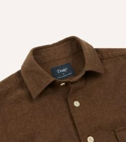 Brown Wool Two-Pocket Work Shirt -Drakes Shop DR2A4D23601 01300 3