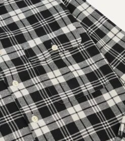 Black And White Check Brushed Cotton Two-Pocket Work Shirt -Drakes Shop DR2A4D23635 01103 4