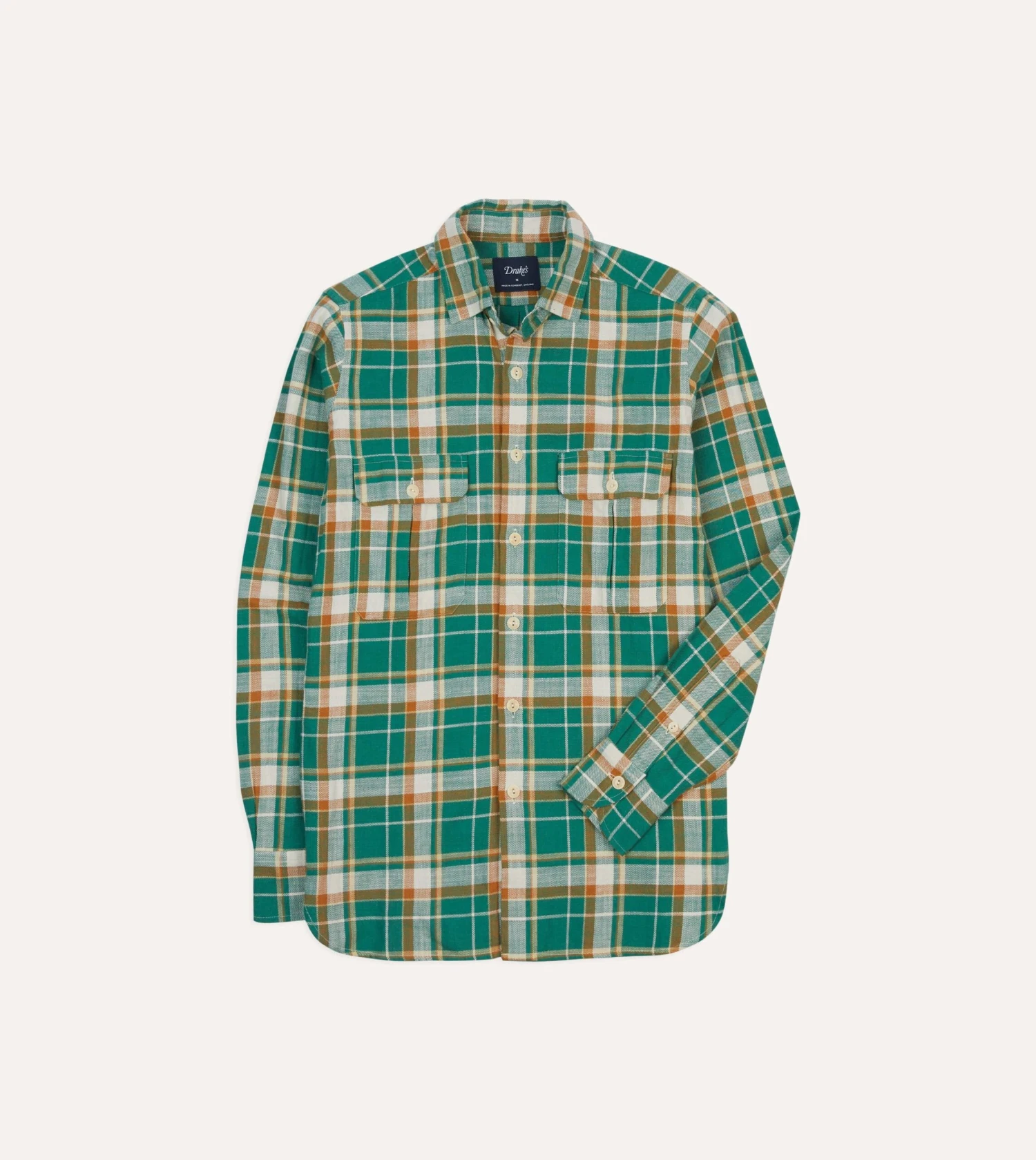 Green And Yellow Check Slub Brushed Cotton Two-Pocket Work Shirt 3 Green And Yellow Check Slub Brushed Cotton Two-Pocket Work Shirt