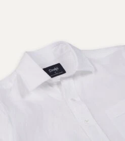 White Linen Spread Collar Shirt -Drakes Shop DR2A4E21915 01000 3