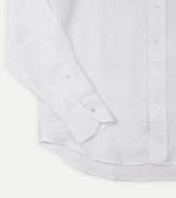 White Linen Spread Collar Shirt -Drakes Shop DR2A4E21915 01000 4