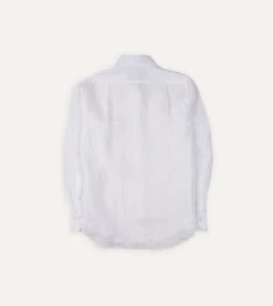 White Linen Spread Collar Shirt -Drakes Shop DR2A4E21915 01000 5