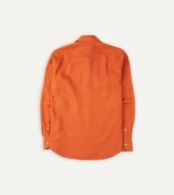 Orange Linen Spread Collar Shirt -Drakes Shop DR2A4E21915 04800 5