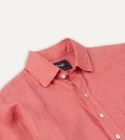 Pink Linen Spread Collar Shirt -Drakes Shop DR2A4E21915 05990 3