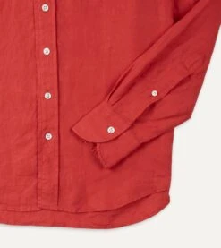 Red Linen Spread Collar Shirt -Drakes Shop DR2A4E21915 06700 4