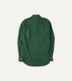 Forest Green Linen Spread Collar Shirt -Drakes Shop DR2A4E21915 07400 5