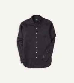 Dark Navy Linen Spread Collar Shirt