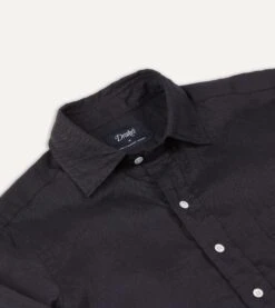 Dark Navy Linen Spread Collar Shirt -Drakes Shop DR2A4E21915 13250 3