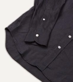 Dark Navy Linen Spread Collar Shirt -Drakes Shop DR2A4E21915 13250 4