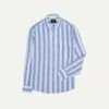 Blue And White Broad Stripe Linen Spread Collar Shirt 2 Blue And White Broad Stripe Linen Spread Collar Shirt -Drakes Shop DR2A4E23063 01 202 1