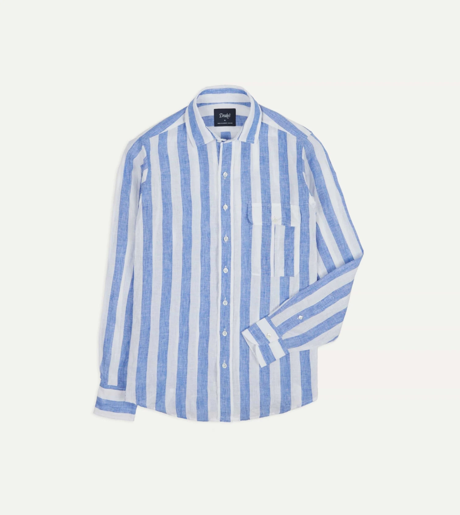 Blue And White Broad Stripe Linen Spread Collar Shirt 3 Blue And White Broad Stripe Linen Spread Collar Shirt