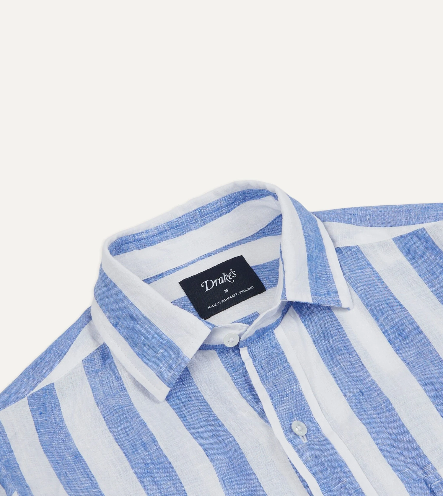 Blue And White Broad Stripe Linen Spread Collar Shirt 6 Blue And White Broad Stripe Linen Spread Collar Shirt - Image 4