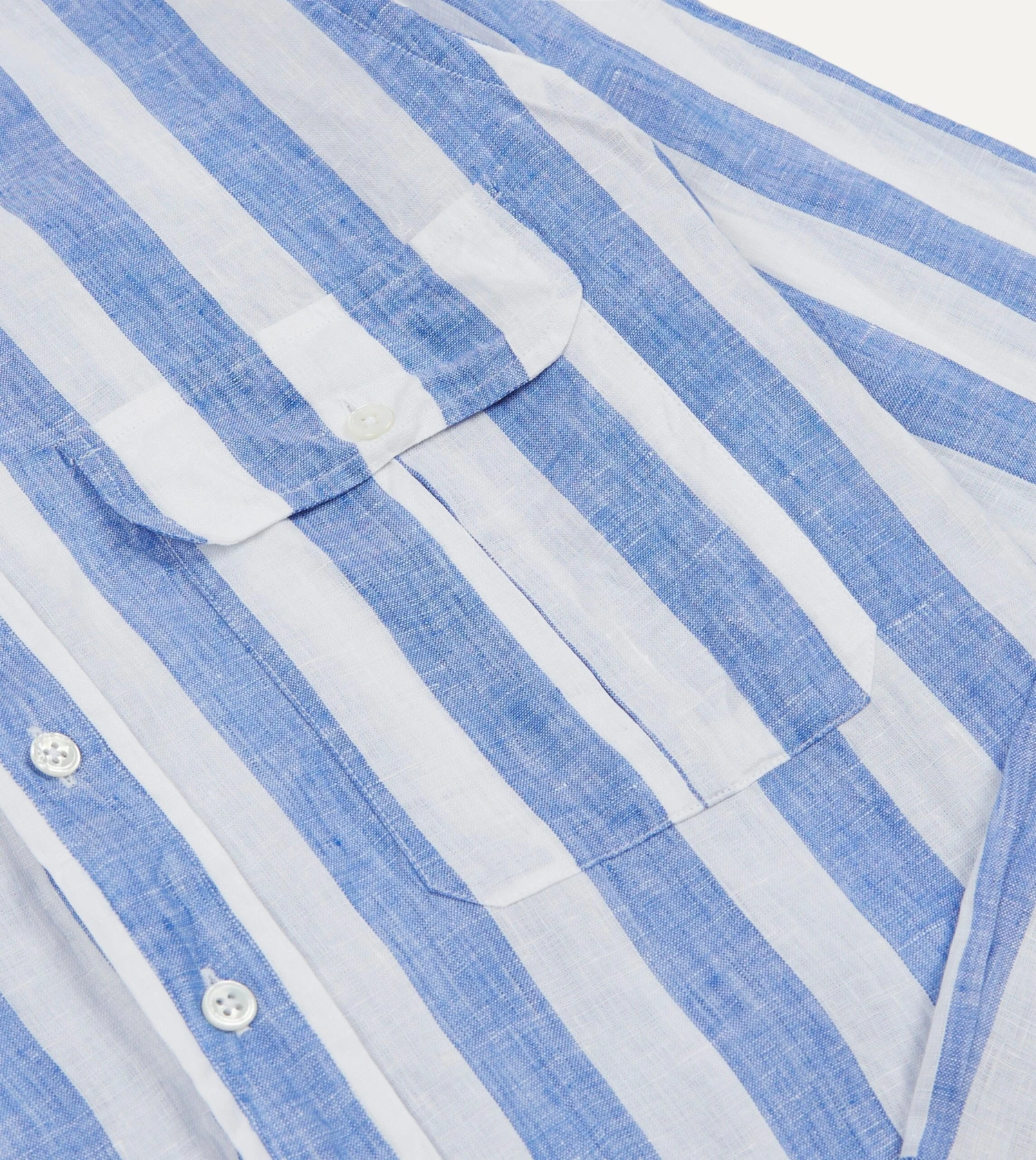 Blue And White Broad Stripe Linen Spread Collar Shirt 7 Blue And White Broad Stripe Linen Spread Collar Shirt - Image 5