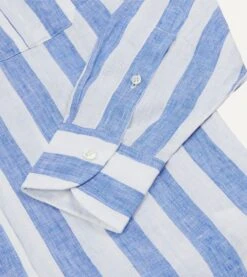 Blue And White Broad Stripe Linen Spread Collar Shirt 13 Blue And White Broad Stripe Linen Spread Collar Shirt -Drakes Shop DR2A4E23063 01 202 5