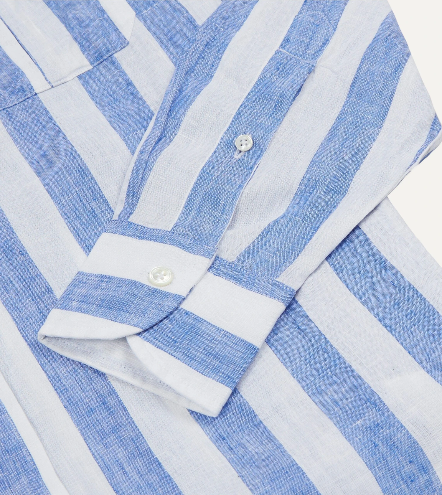 Blue And White Broad Stripe Linen Spread Collar Shirt 8 Blue And White Broad Stripe Linen Spread Collar Shirt - Image 6