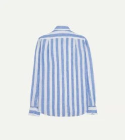 Blue And White Broad Stripe Linen Spread Collar Shirt 10 Blue And White Broad Stripe Linen Spread Collar Shirt -Drakes Shop DR2A4E23063 01 202 6